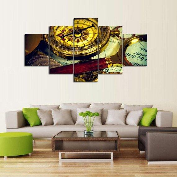 Golden Compass - Watch 5 Panel Canvas Art Wall Decor Golden Compass - Watch 5 Panel Canvas Art Wall Decor