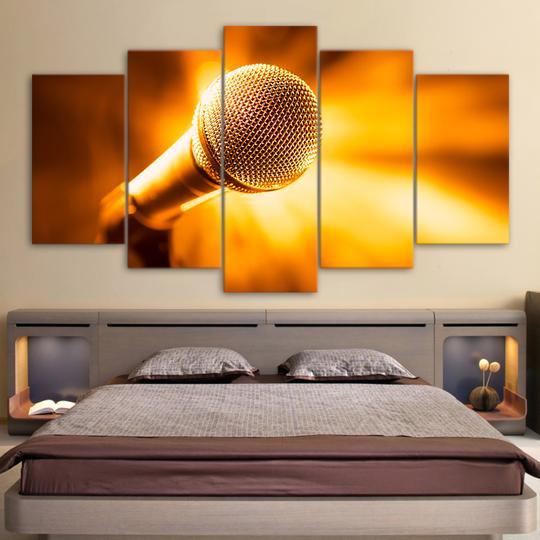 Golden Microphone - Music 5 Panel Canvas Art Wall Decor Golden Microphone - Music 5 Panel Canvas Art Wall Decor