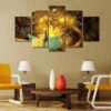 Golden Peacock - Abstract Animal 5 Panel Canvas Art Wall Decor
