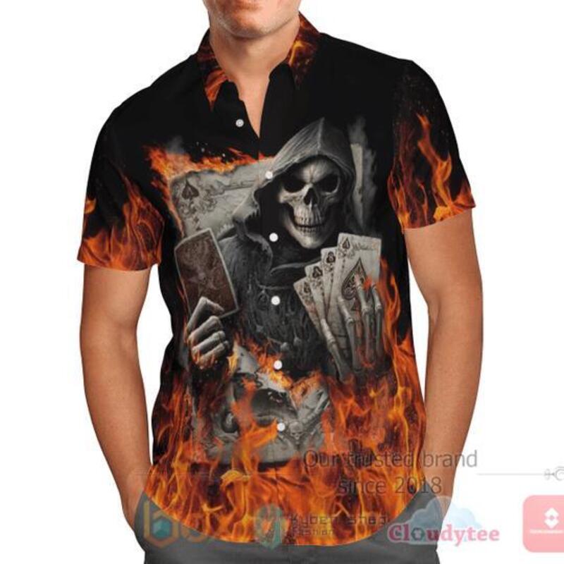 Golden Poker Skull Hawaiian Shirt Golden Poker Skull Hawaiian Shirt
