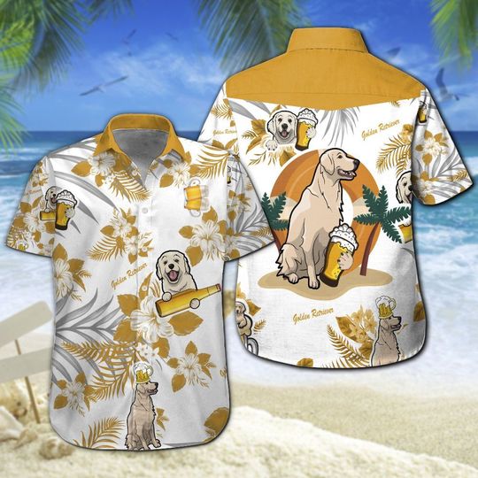 Golden Retriever Beer Hawaiian Shirt Summer Button Up Golden Retriever Beer Hawaiian Shirt Summer Button Up