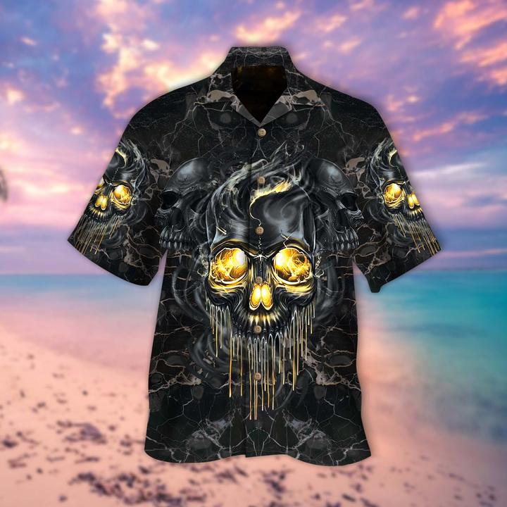 Golden Smoke Skull Hawaiian Shirt Golden Smoke Skull Hawaiian Shirt