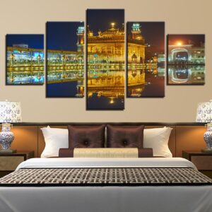 Golden Temple Beautiful Night View - Nature 5 Panel Canvas Art Wall Decor
