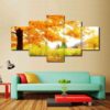 Golden Yellow Maple Trees - Nature 5 Panel Canvas Art Wall Decor