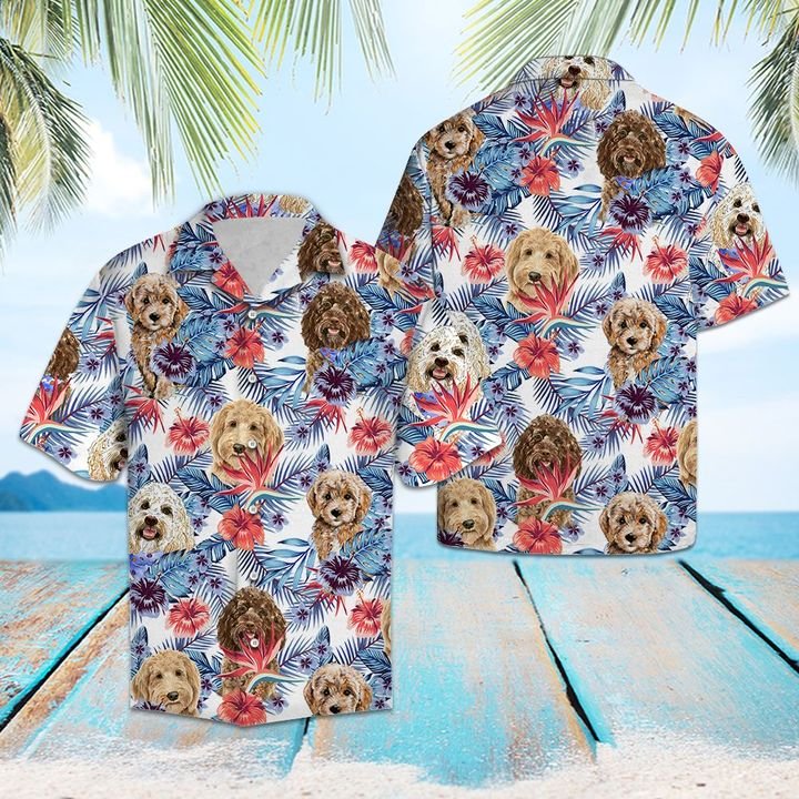 Goldendoodle Hibiscus Flower Hawaiian Shirt Summer Button Up Goldendoodle Hibiscus Flower Hawaiian Shirt Summer Button Up