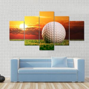 Golf Ball In Sunset - Sport 5 Panel Canvas Art Wall Decor