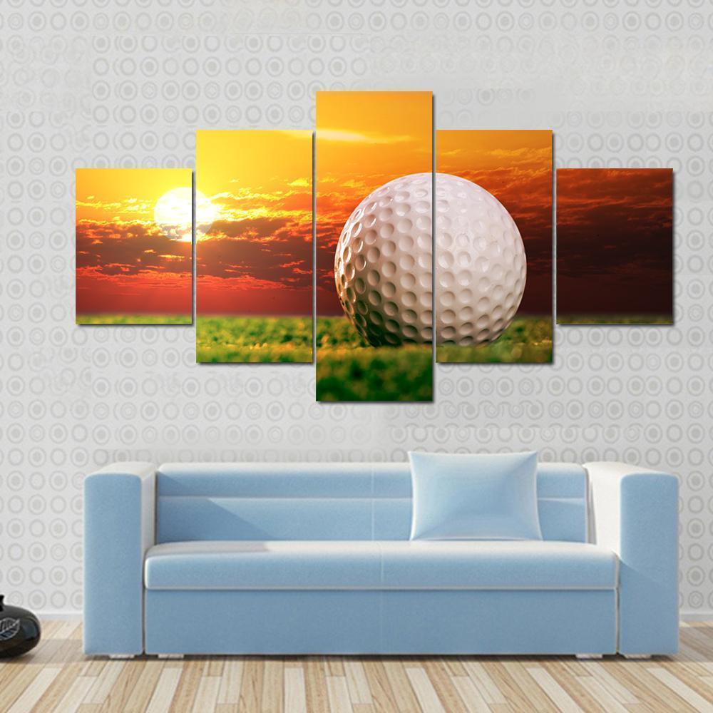 Golf Ball In Sunset - Sport 5 Panel Canvas Art Wall Decor Golf Ball In Sunset - Sport 5 Panel Canvas Art Wall Decor