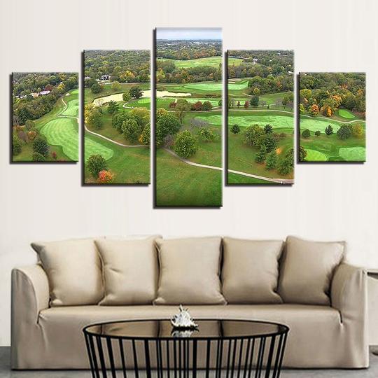 Golf Course Aerial View - Nature 5 Panel Canvas Art Wall Decor Golf Course Aerial View - Nature 5 Panel Canvas Art Wall Decor
