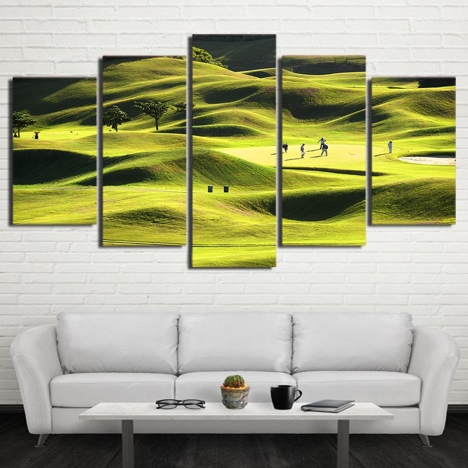 Golf Course Green Hills - Nature 5 Panel Canvas Art Wall Decor Golf Course Green Hills - Nature 5 Panel Canvas Art Wall Decor