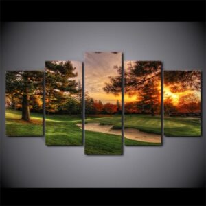 Golf Course Sunset 1 - Nature 5 Panel Canvas Art Wall Decor