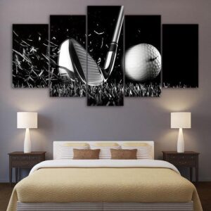 Golf Iron And Nike Ball - Sport 5 Panel Canvas Art Wall Decor