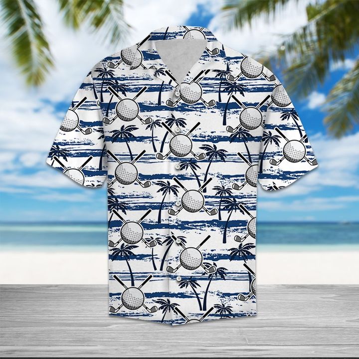 Golf Sea Palm Tree Hawaiian Shirt Summer Button Up Golf Sea Palm Tree Hawaiian Shirt Summer Button Up