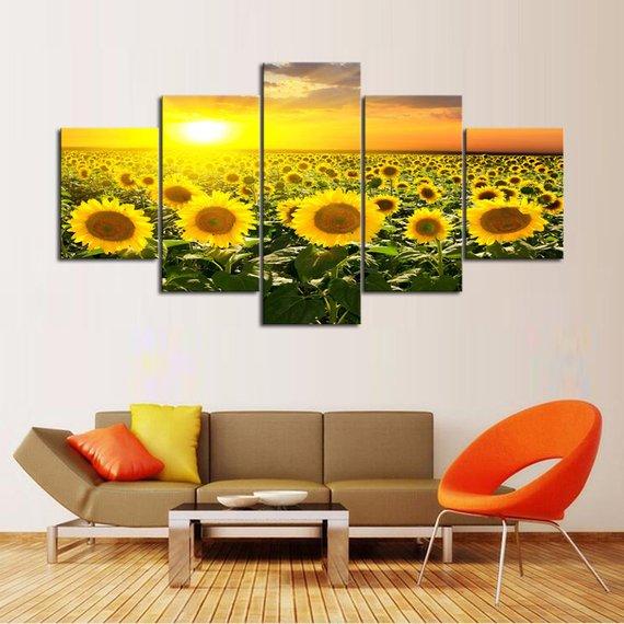Good Morning Sunflowers - Nature 5 Panel Canvas Art Wall Decor Good Morning Sunflowers - Nature 5 Panel Canvas Art Wall Decor
