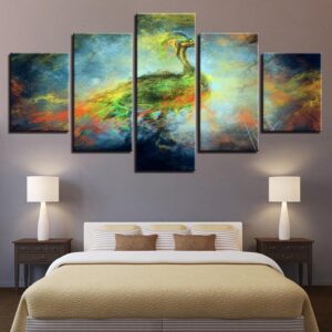 Graffiti Colorful Animal Peacock - Abstract 5 Panel Canvas Art Wall Decor