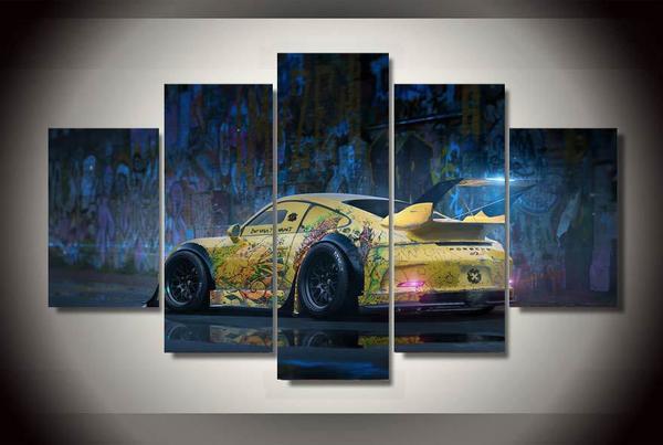 Graffiti Yellow Abstract Race Sports Car 01 - Automative 5 Panel Canvas Art Wall Decor Graffiti Yellow Abstract Race Sports Car 01 - Automative 5 Panel Canvas Art Wall Decor