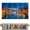 Grand Canal Ship Buildings Venice Night - Nature 5 Panel Canvas Art Wall Decor
