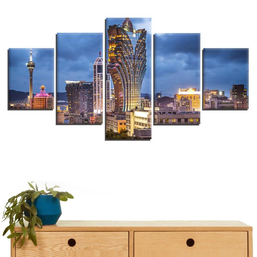 Grand Lisboa Macau Skyscrapers - Nature 5 Panel Canvas Art Wall Decor Grand Lisboa Macau Skyscrapers - Nature 5 Panel Canvas Art Wall Decor