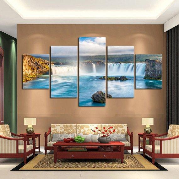 Grand Waterfall 01 - Nature 5 Panel Canvas Art Wall Decor Grand Waterfall 01 - Nature 5 Panel Canvas Art Wall Decor