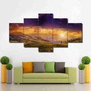 Grassland Sunshine - Nature 5 Panel Canvas Art Wall Decor