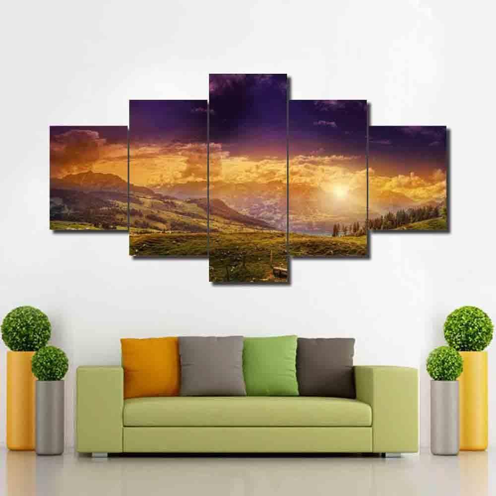 Grassland Sunshine - Nature 5 Panel Canvas Art Wall Decor Grassland Sunshine - Nature 5 Panel Canvas Art Wall Decor