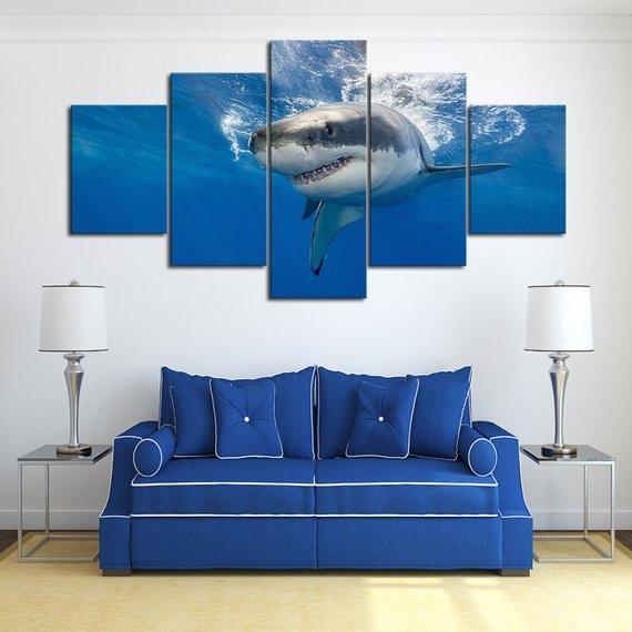 Great White Multi - Animal 5 Panel Canvas Art Wall Decor Great White Multi - Animal 5 Panel Canvas Art Wall Decor