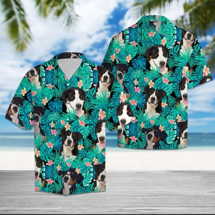 Greater Swiss Mountain Dog Tropical Hawaiian Shirt Summer Button Up Greater Swiss Mountain Dog Tropical Hawaiian Shirt Summer Button Up