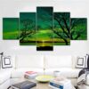 Green Aurora Tree Sunset - Nature 5 Panel Canvas Art Wall Decor