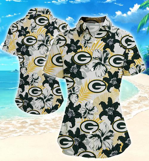 Green Bay Packers Women Hawaiian Shirt Summer Button Up Green Bay Packers Women Hawaiian Shirt Summer Button Up