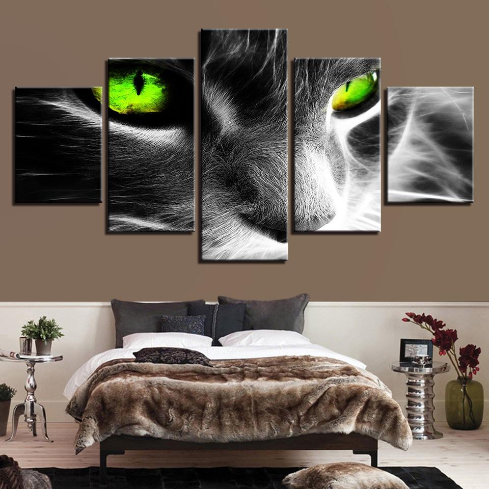 Green Eyed Cat - Animal 5 Panel Canvas Art Wall Decor Green Eyed Cat - Animal 5 Panel Canvas Art Wall Decor