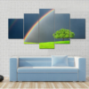 Green Field With Tree&Double Rainbow - Nature 5 Panel Canvas Art Wall Decor