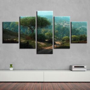 Green Forest Mountain Natural - Nature 5 Panel Canvas Art Wall Decor