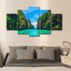 Green Hills And Water Blue Sky White Cloud - Nature 5 Panel Canvas Art Wall Decor