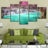 Green Lake Red Trees - Nature 5 Panel Canvas Art Wall Decor