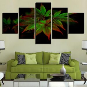 Green Leaf - Nature 5 Panel Canvas Art Wall Decor