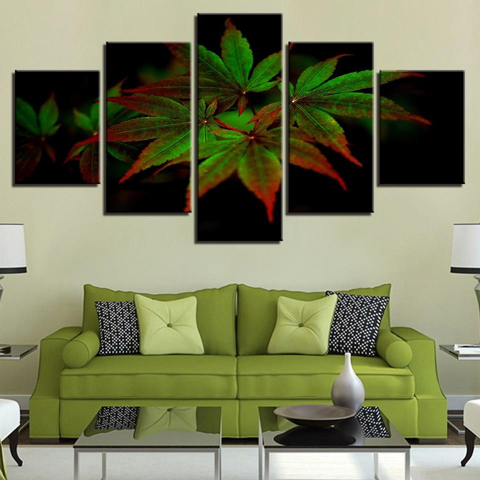 Green Leaf - Nature 5 Panel Canvas Art Wall Decor Green Leaf - Nature 5 Panel Canvas Art Wall Decor
