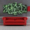 Green Leaves With White Lines - Nature 5 Panel Canvas Art Wall Decor