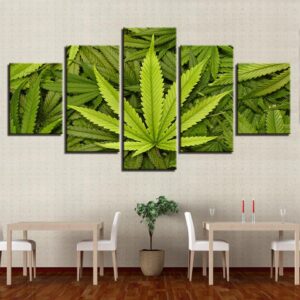 Green Leaves - Nature 5 Panel Canvas Art Wall Decor