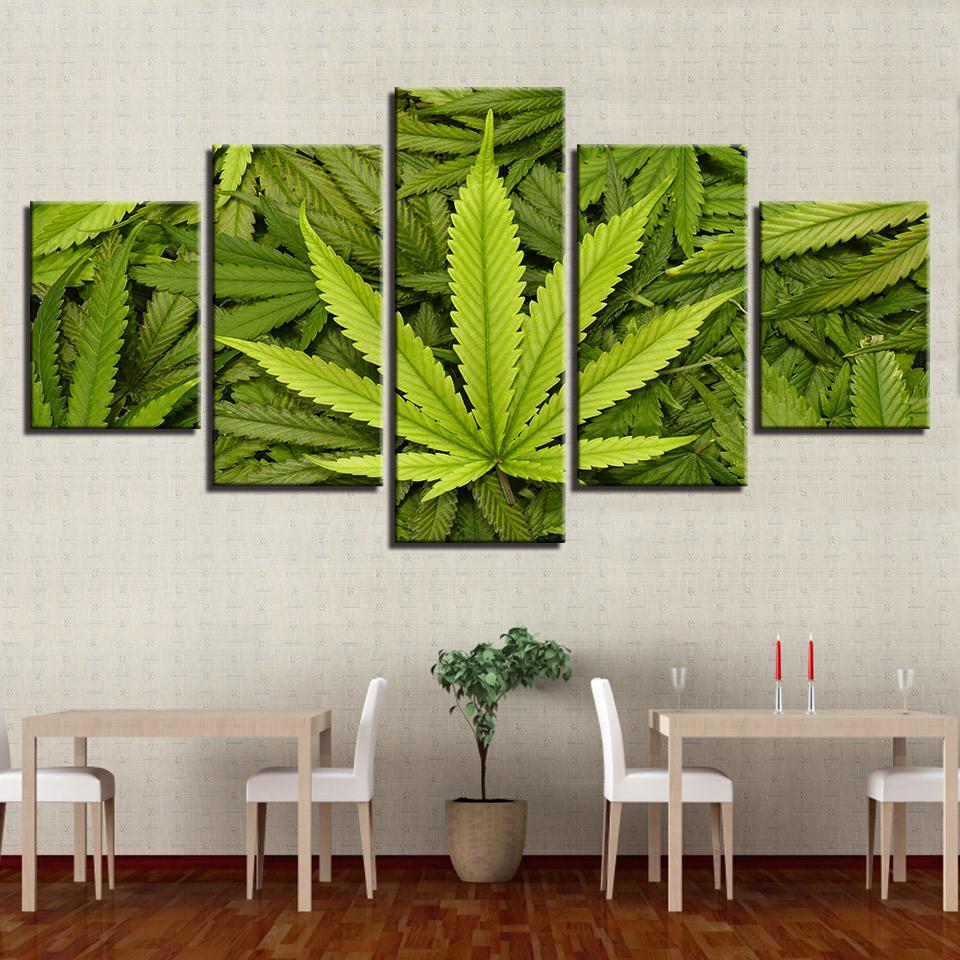 Green Leaves - Nature 5 Panel Canvas Art Wall Decor Green Leaves - Nature 5 Panel Canvas Art Wall Decor