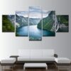 Green Mountain And River - Nature 5 Panel Canvas Art Wall Decor