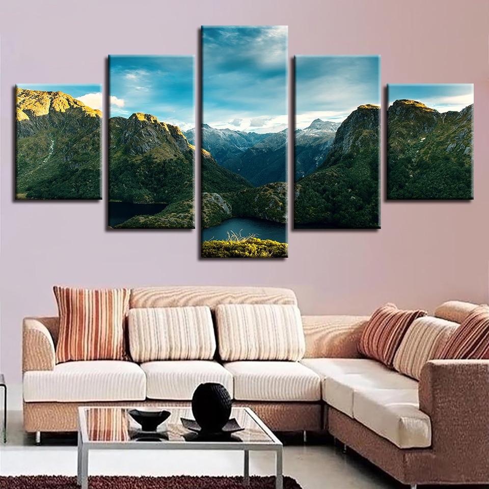 Green Mountain Lakes Beautiful 1 - Nature 5 Panel Canvas Art Wall Decor Green Mountain Lakes Beautiful 1 - Nature 5 Panel Canvas Art Wall Decor