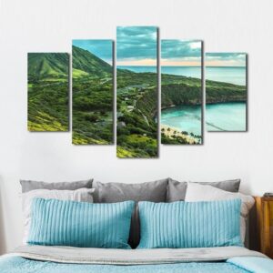 Green Mountains Sea - Nature 5 Panel Canvas Art Wall Decor