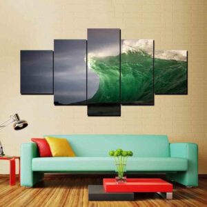 Green Ocean Waves - Ocean 5 Panel Canvas Art Wall Decor