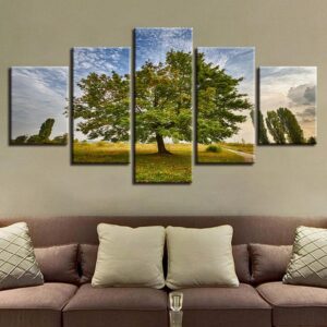 Green Trees And Blue Sky White Cloud Scenery - Nature 5 Panel Canvas Art Wall Decor