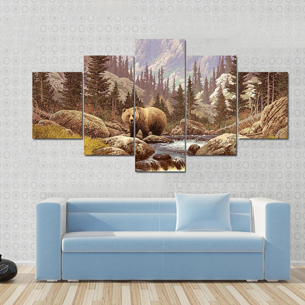 Grizzly Bear In The Rocky Mountains - Animal 5 Panel Canvas Art Wall Decor Grizzly Bear In The Rocky Mountains - Animal 5 Panel Canvas Art Wall Decor