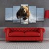 Grizzly Bear In The Water - Animal 5 Panel Canvas Art Wall Decor