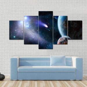 Group Of Comets Of Space Attacks Peace Planets - Space 5 Panel Canvas Art Wall Decor