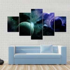 Group Of Planets Around Star - Space 5 Panel Canvas Art Wall Decor