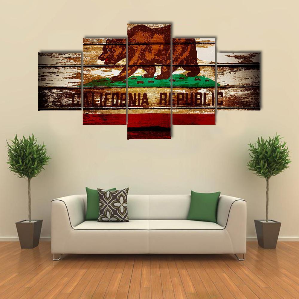 Grunge California Flag - Abstract 5 Panel Canvas Art Wall Decor Grunge California Flag - Abstract 5 Panel Canvas Art Wall Decor