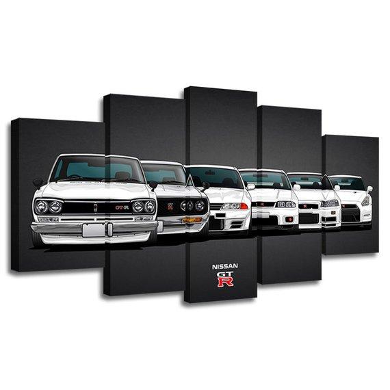 Gtr Sports Car Evolution Christmas - Automative 5 Panel Canvas Art Wall Decor Gtr Sports Car Evolution Christmas - Automative 5 Panel Canvas Art Wall Decor