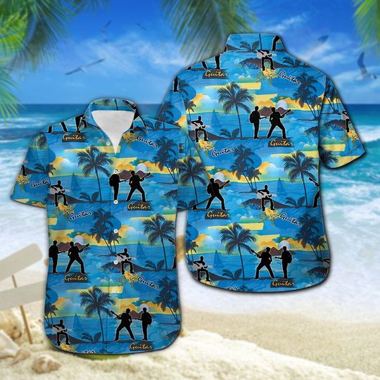 Guitar Hawaiian Shirt Summer Button Up Guitar Hawaiian Shirt Summer Button Up